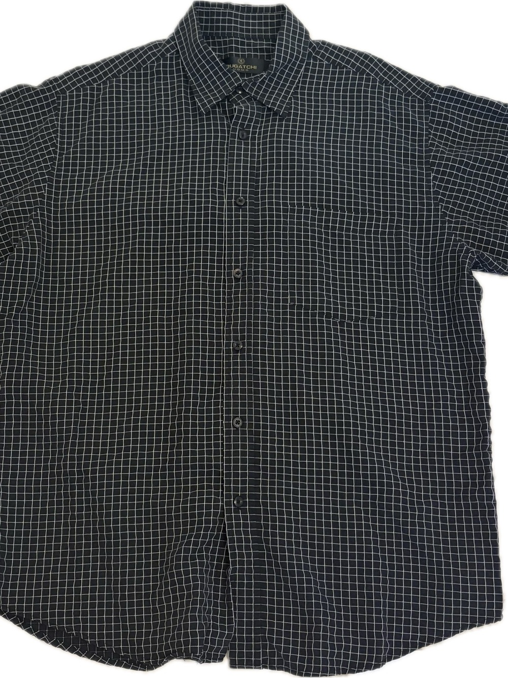 Bugatchi Uomo Mens L Cotton Woven Black/White Check Short Sleeve Button-Up